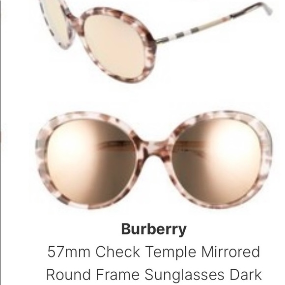 BURBERRY CHECK TEMPLE ARMS MIRRORED ROUND SUNNIES - Picture 9 of 16